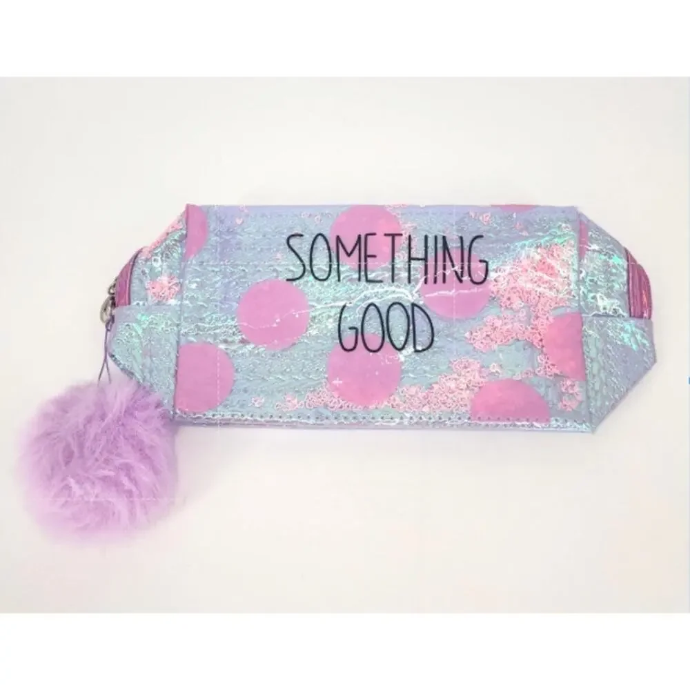 3-Piece Holographic Cat Makeup Bag Bundle Pom Pom Wristlet Cosmetic Pouches - Picture 3 of 6